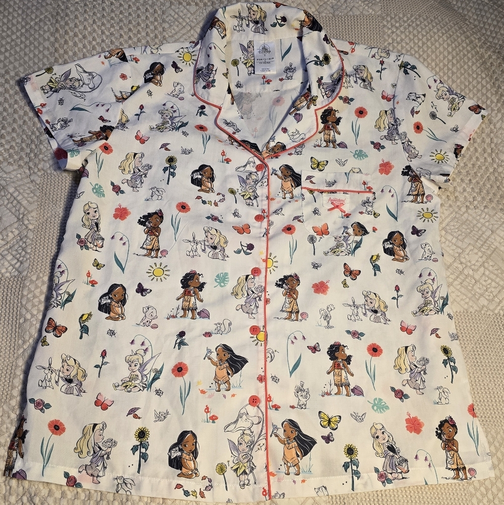 Disney Animator's Collection White and Pink Character Print Shirt